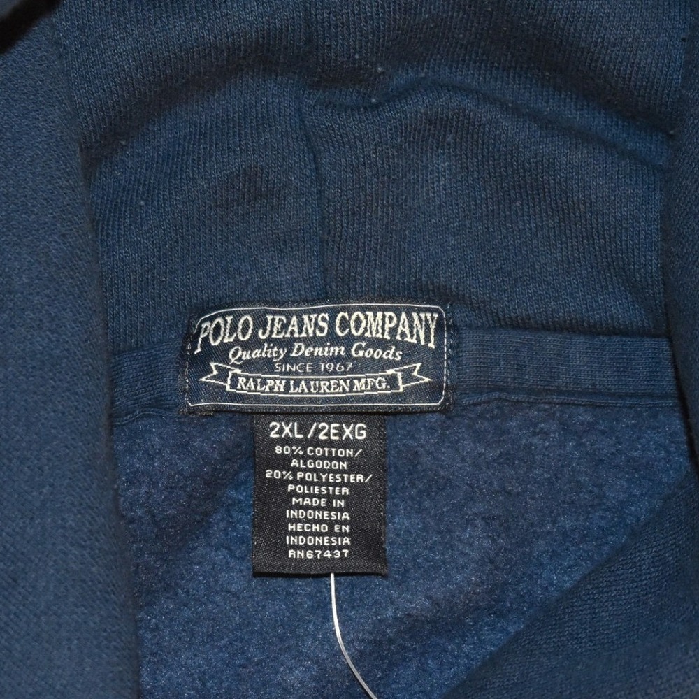 Polo Jeans Ralph Lauren Hoodie Mens 2XL Navy Blue New Distressed Graphic Logo - Picture 4 of 4